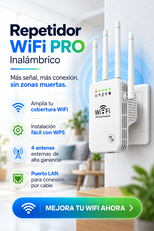 Amplificador WiFi Pro | Repetidor Inalámbrico con 4 Antenas y WPS